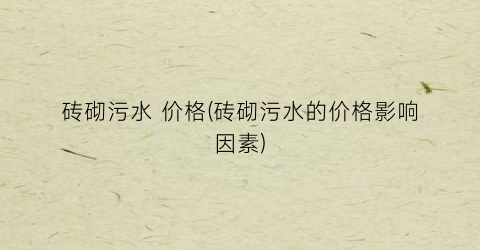 砖砌污水 价格(砖砌污水的价格影响因素)
